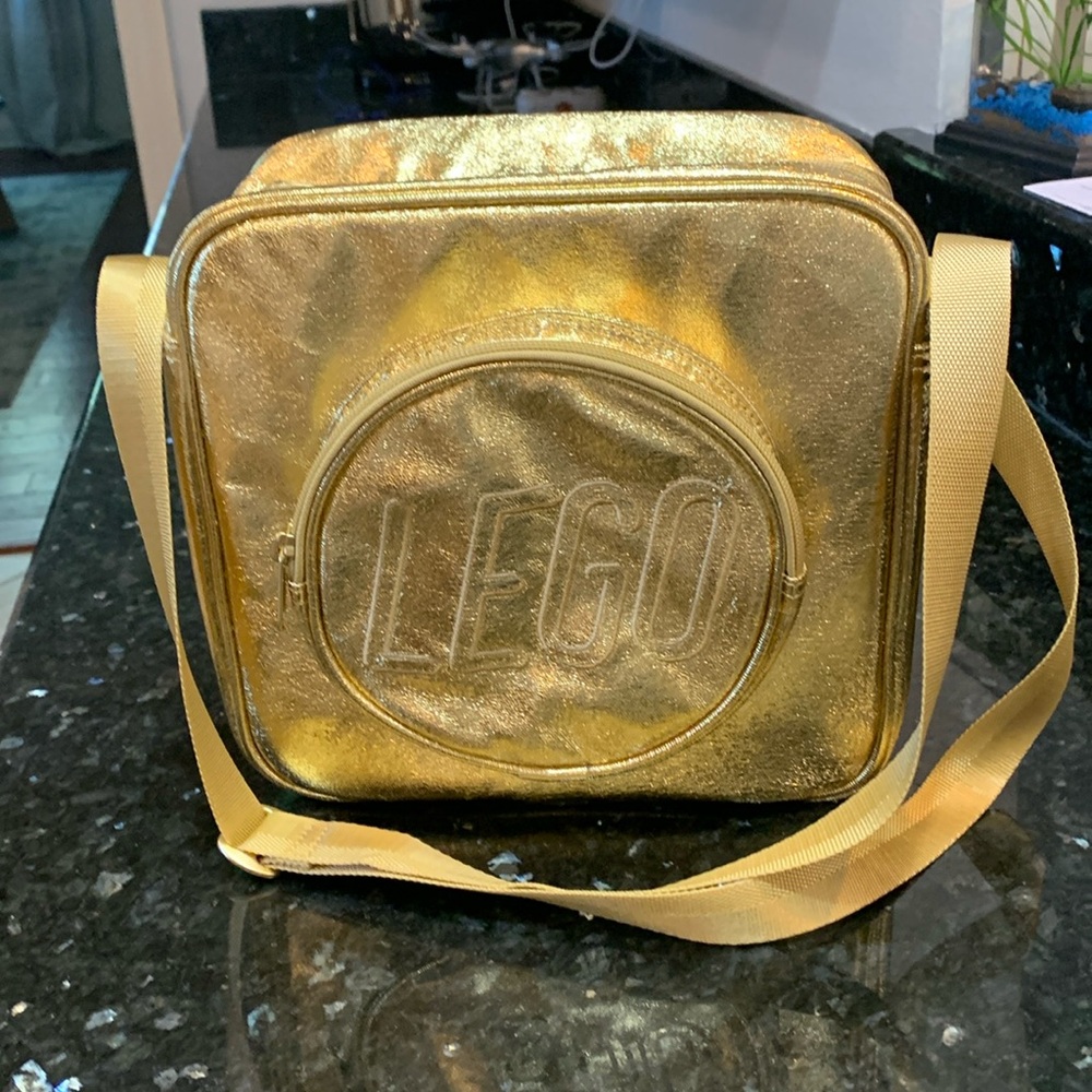 Metallic gold Lego purse